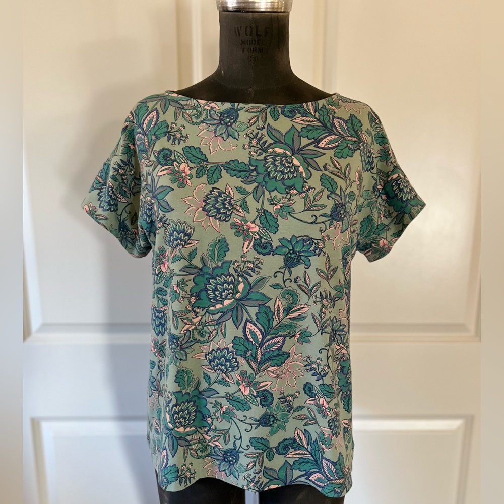 J.Jill Luxe Supima Tee Floral Print Stretch Short Sleeve Top S Petite